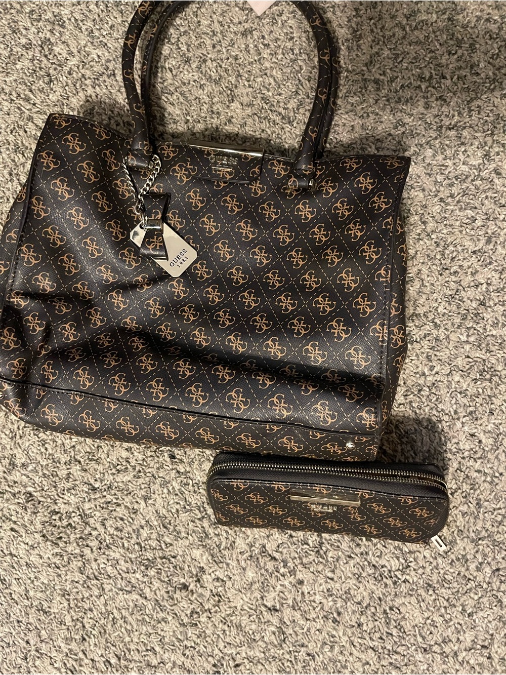 GUESS Brown Logo Tote with Matching Wallet